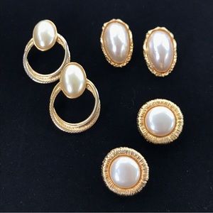 3 pairs of faux Pearl and goldtone vintage earrings
